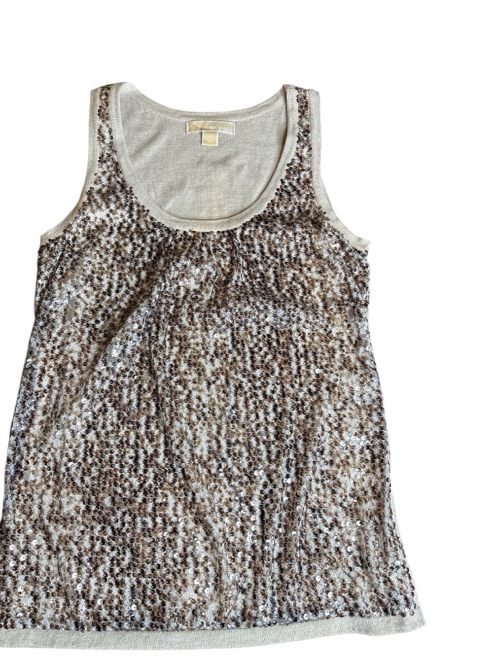 Michael Kors Silver and Brown Sequin Scoop Tank